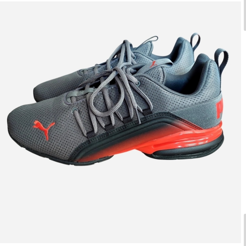 Puma Gray & Red Men's Axelion Interest Fade Running Shoes Size 9.5